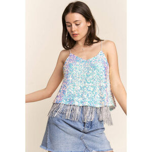 J.NNA Sequin Tassel Hem Flowy Cami